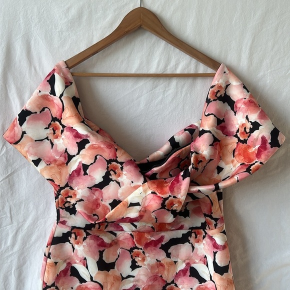 ASOS DESIGN Sweetheart Puff Bardot Midi Pink Floral Party Dress Size 14 NEW - Picture 9 of 17